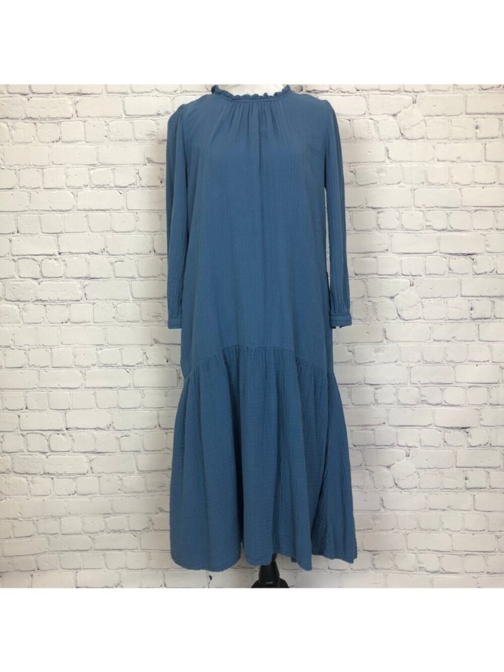 Xirena Double Face Cotton Gauze Dress Size XS Blue Drop Waist Pockets